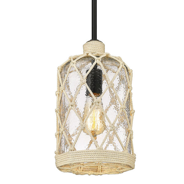 Nassau Matte Black and Hammered Clear Glass 7-Inch One-Light Mini Pendant, image 3